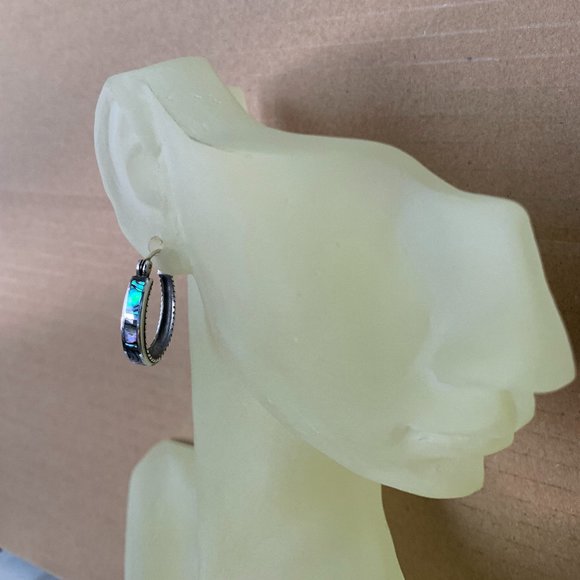 NEW Silver & Inlaid Abalone Shell Hoop Earrings - Picture 2 of 7
